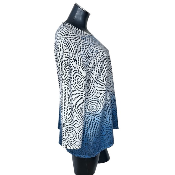 ALFRED DUNNER Woman Blue White Black Swirl Sequins Sweater Top Women's 2X - Picture 3 of 16